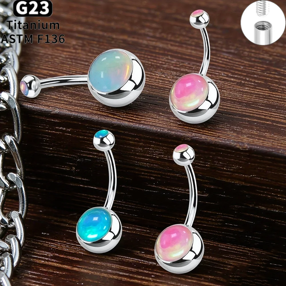 G23 Titan Bauchnabelpiercing für Frauen 14G Außengewinde Mehrfarbiger Glitzer-Tropfenöl-Nabelpiercing-Schmuck