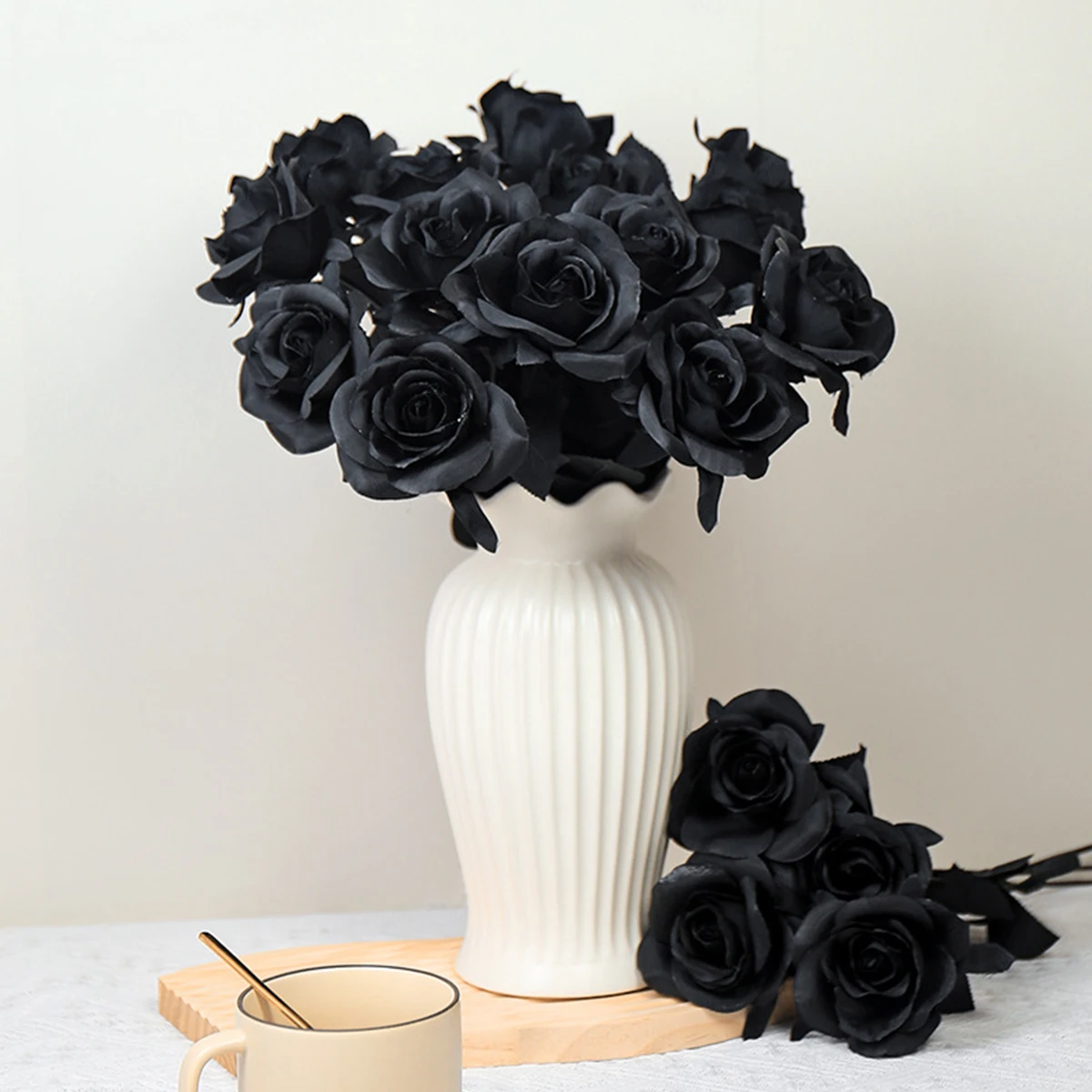 3/5PCS Künstliche Reine Schwarze Rose Halloween Geist Festival Horror Gothic Stil Bouquet Dekoration Garten Zimmer Dekor