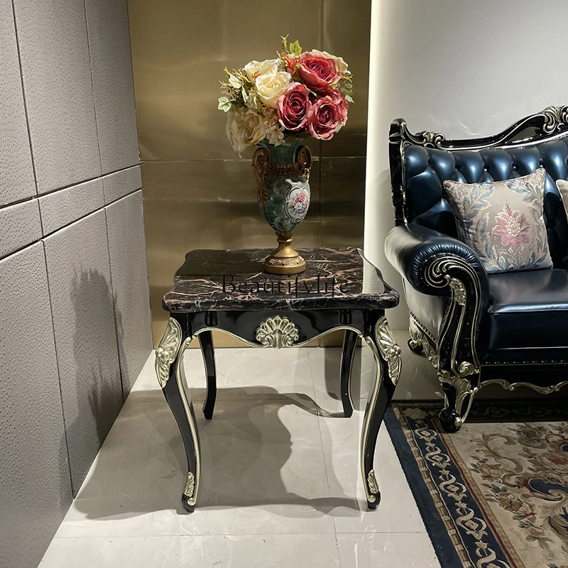 

02 French solid wood small coffee table, European luxury living room neoclassical marble sofa simple side cabinet