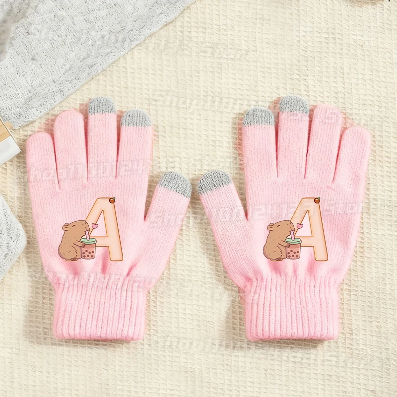 

Capybara Woman Gloves Cute Anime Print Kid Girl Y2K Kawaii Outdoor Non-slip Street Finger Warm Winter Knit Glove Party Game Gift