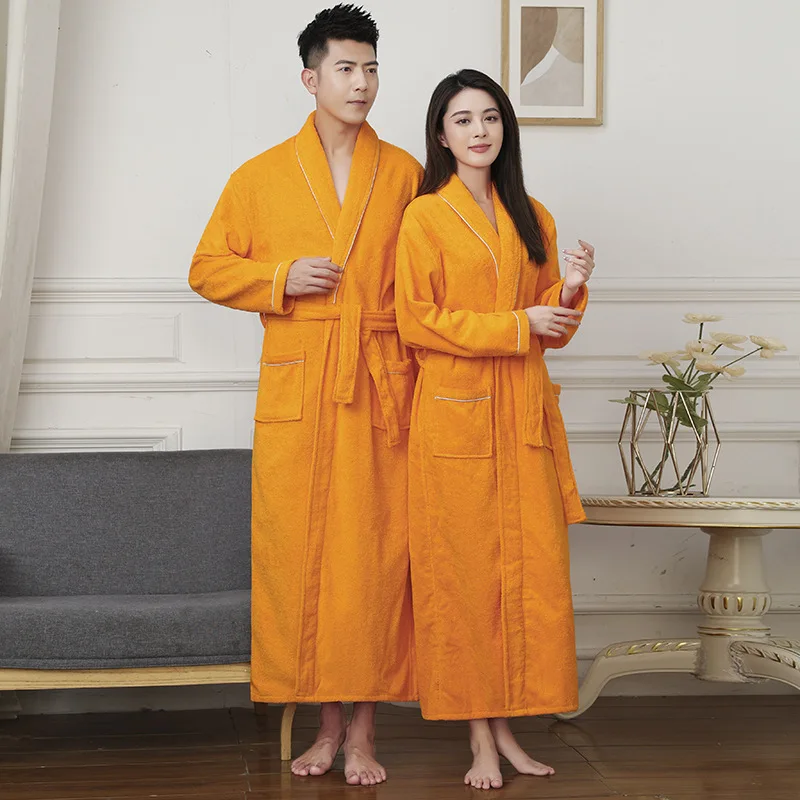 Lengthened And Thickened Terry Towel Robe Couples 100% Cotton Bathrobe Women&men Water Sucking Sleepwear Loose l Hotel Robe