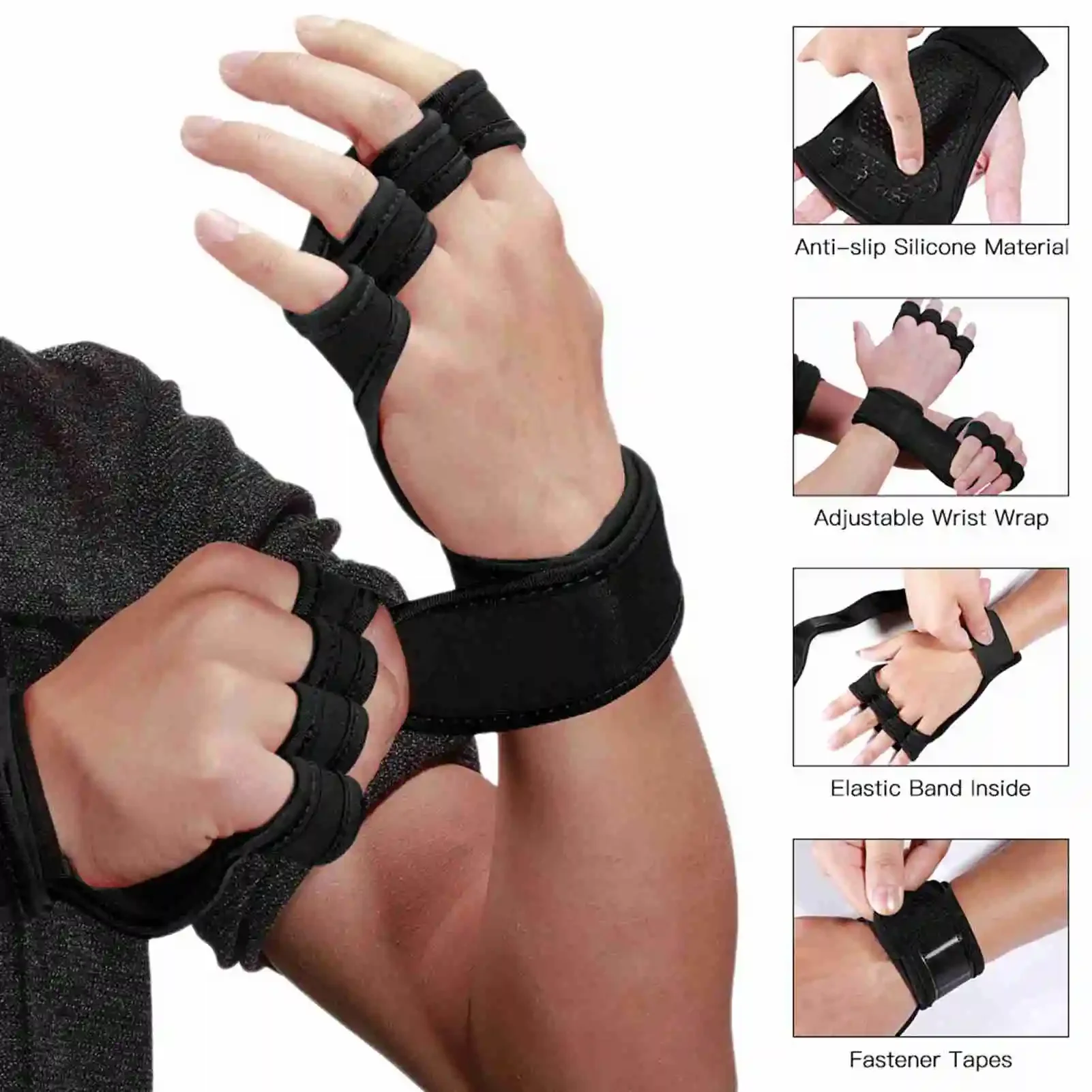 Halbfinger-Gewichtheber-Trainingshandschuhe, Rutschfester Handgelenk- und Handflächenschutz, Fitnesshandschuhe für Männer und Frauen zum Radfahren – Detail 9