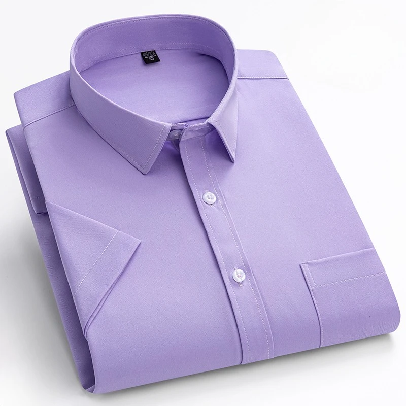 plus size summer elastic thin short sleeve shirts for man slim fit formal plain shirt soft office white tops business clothes
