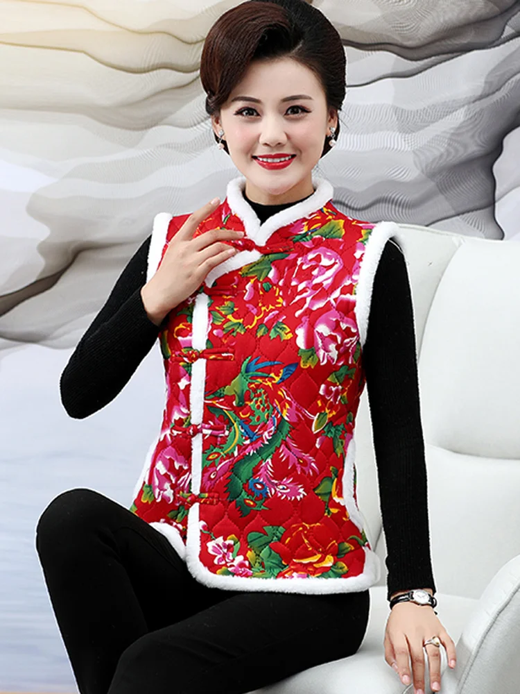 

Півнично-восточный жилет с цветочным принтом, женская верхняя одежда средней длины для мам, куртка на пуговицах, осень-зима, модная повседневная свободная посадка