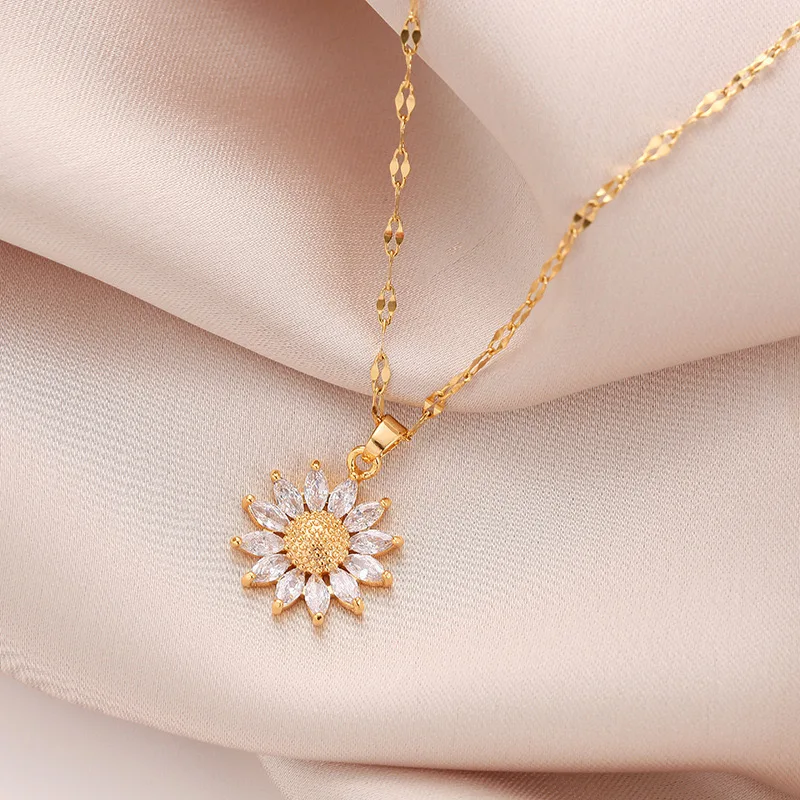 New Fashion Sweet Sex Sunflower Stainless Steel Necklaces For Women Trendy 18K Gold Plated Female Clavicle Chain Jewelry Gift