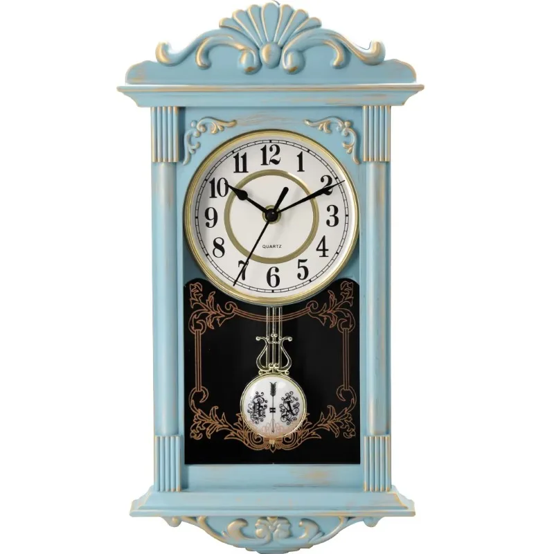 Home Decoration European Retro Wooden Plastic Pendulum Plastic Wall Clock