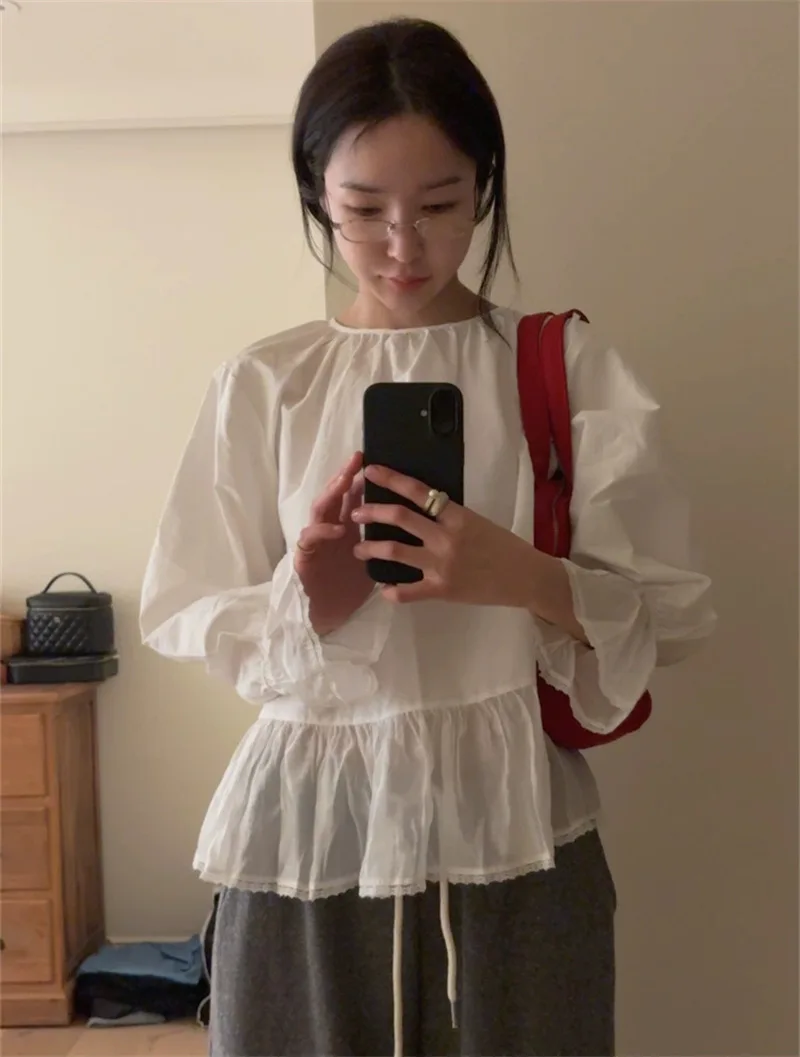 

Новая весенняя женская хлопковая юбка с кружевными вставками и рукавами-колокол, удобная, дышащая, свободного кроя, с круглым вырезом