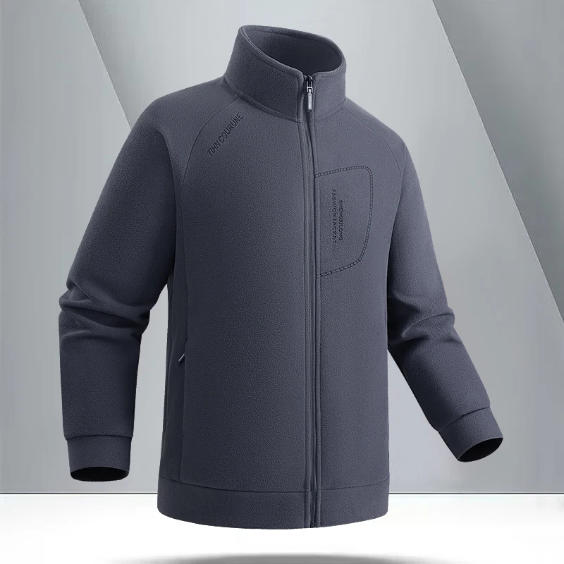 سترة الصيد المألوف الدافئة جاكيت من الصوف رجالي الوقوف طوق سترة سميكة القطبية الصوف معطف منتصف العمر سترة فضفاضة #5