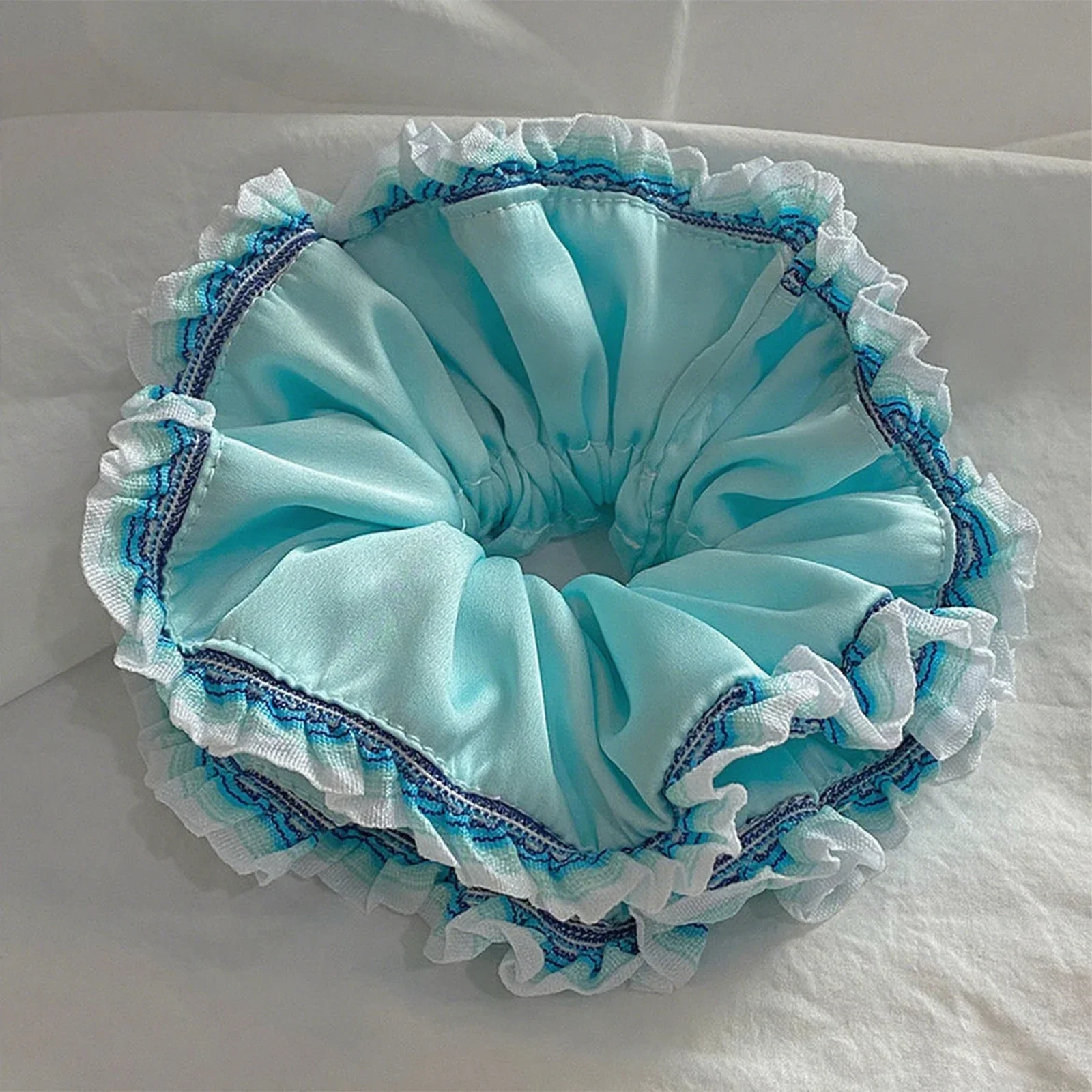 

Classic Lake Blue Large Intestine Scrunchie Feminine Color Fresh Head Flower Fashionable And Versatile Hair Accessory