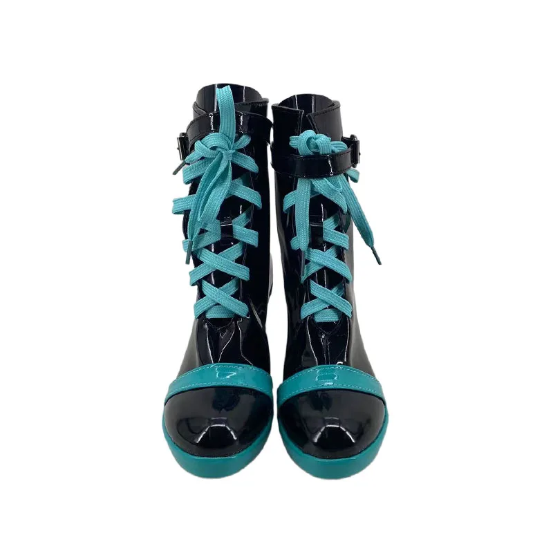 Miku Cosplay Shoes 16th anniversary High-heeled Laced Boots Role Play Faux Leather Boots For Women Girls