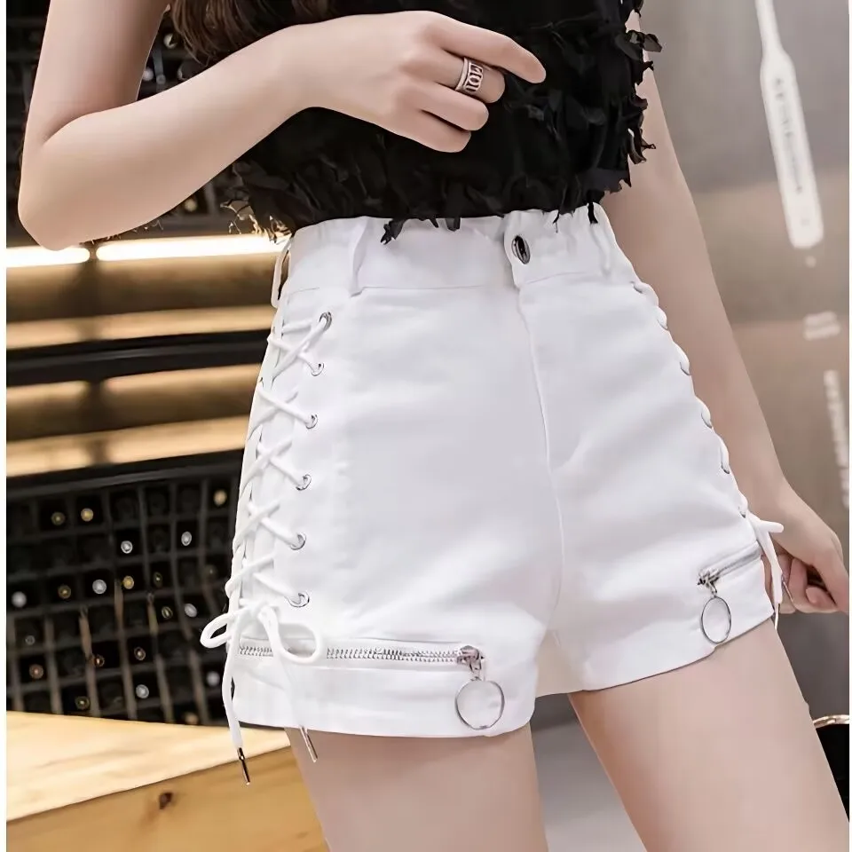 Zipper Lace-Up Denim Shorts 2025 Summer Women High Waist Y2k Casual Bottoms For Ladies Hot Girl's Sexy Casual Shorts Hot Pants