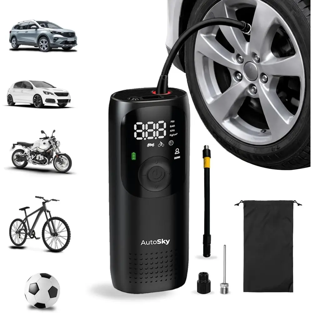 

Portable Tire Iator & Air Compror – Car Accories with lashlight & Power Bank, Air Pump or Car Tires, Bike Pump & Ball Pump, 150