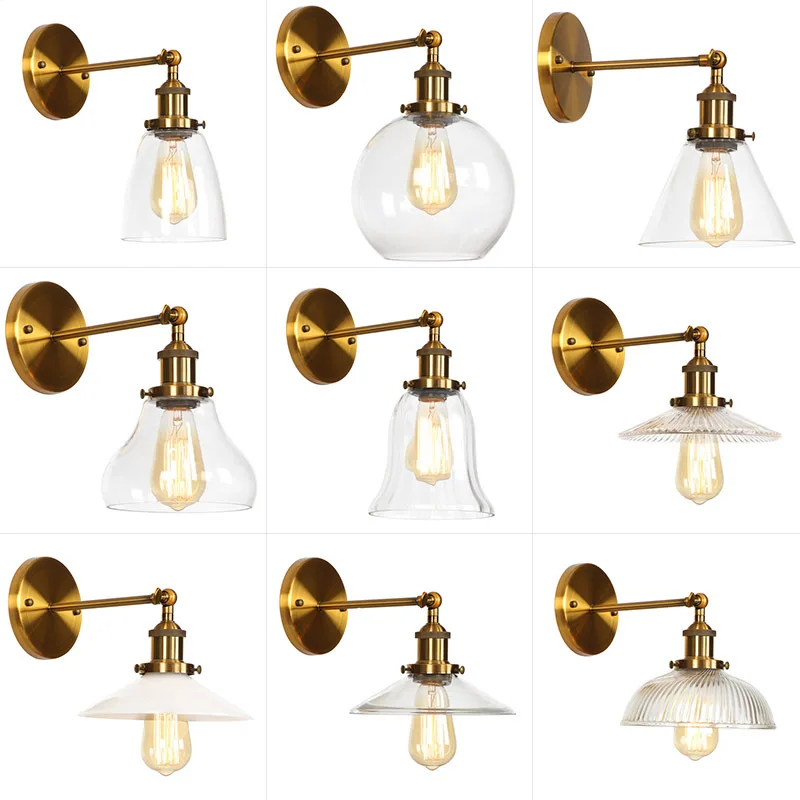 

Personalized Simple Hotel Restaurant Living Room Bar Decoration Corridor Corridor Single Glass Lampshade Gold Bronze Wall Lamp