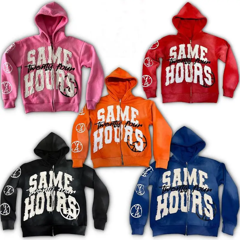 Lettering Embroidered Crew Neck Hoodie "Same Hours" Pattern Sweatshirt, Harajuku Goth Style, Unisex Streetwear