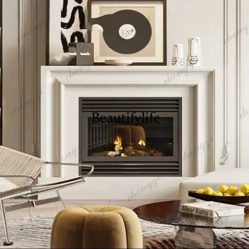 BBB White simple TV cabinet Solid wood American modern fireplace Living room European design entrance decorative cabinet