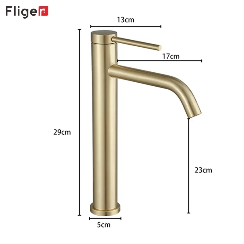 Fliger Gold Black Bathroom Faucet Tall Basin Faucets Bathroom Crane Hot Cold Water Sink Mixer Tap Countertop Sink Faucet Crane