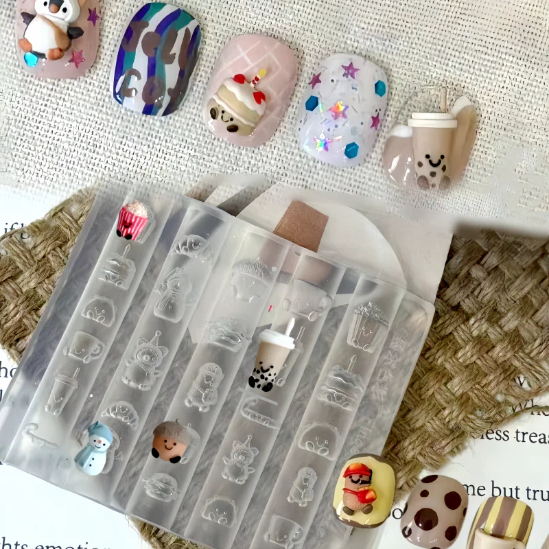 Niedliche Silikon-Nagelkunstform Cartoon-Plüschtier Pinguin Sandwich Burger Pommes Frites 3D-Dekoration Nagelkunstform – Detail 1