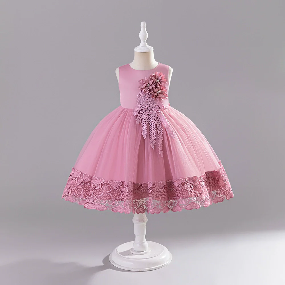 Fashion Children Girl Evening Gown Lace Sleeveless Flower Girl Dresses for Weddings Summer Kids Dresses for Girls 3-13 Years