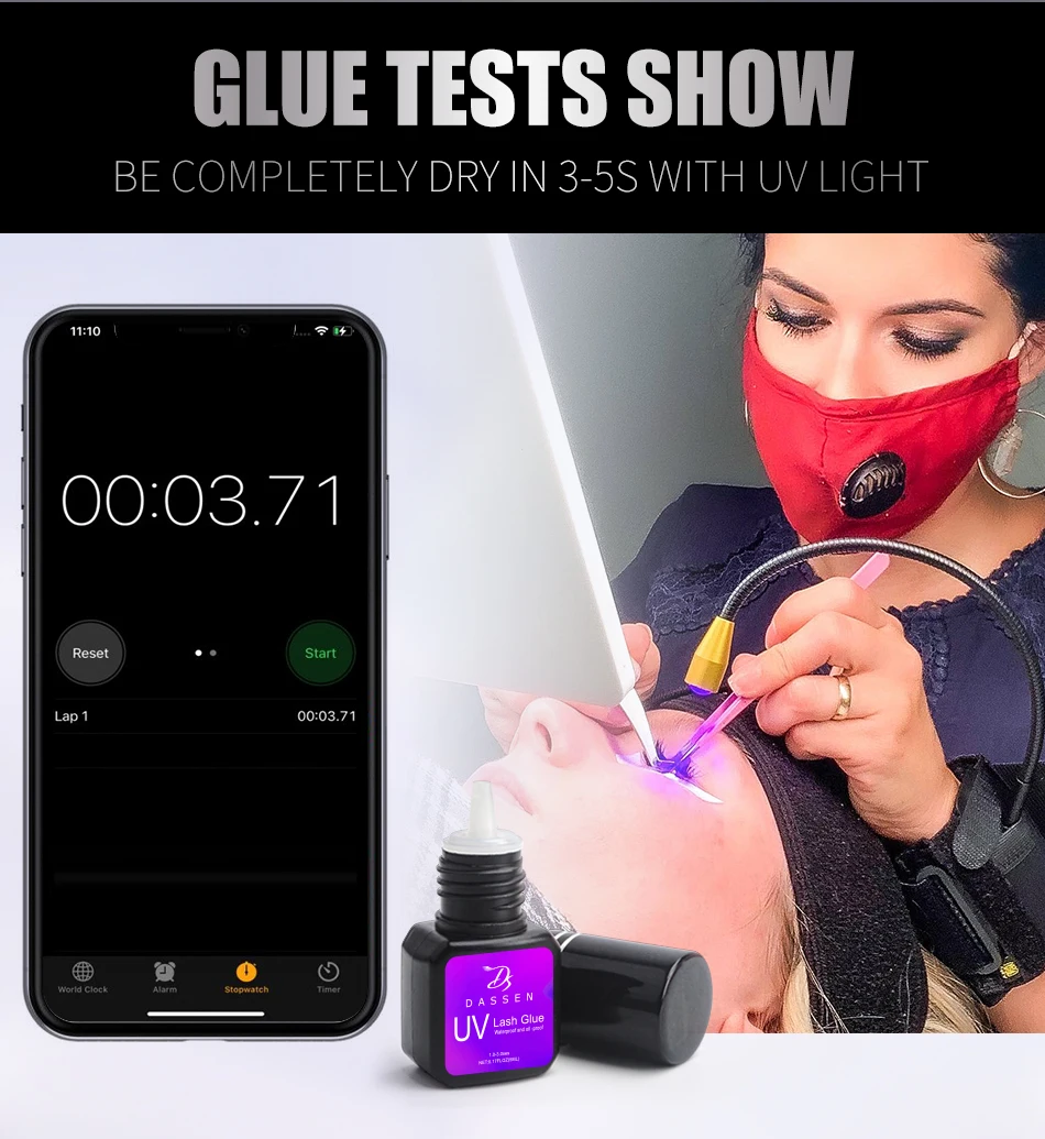 Dassen 5ml UV-Wimpernverlängerungskleber 1S Schnelltrocknend Starker Halt Langanhaltend Nicht-reizender Klebstoff für Nerz-Wimpern Professionell – Detail 5