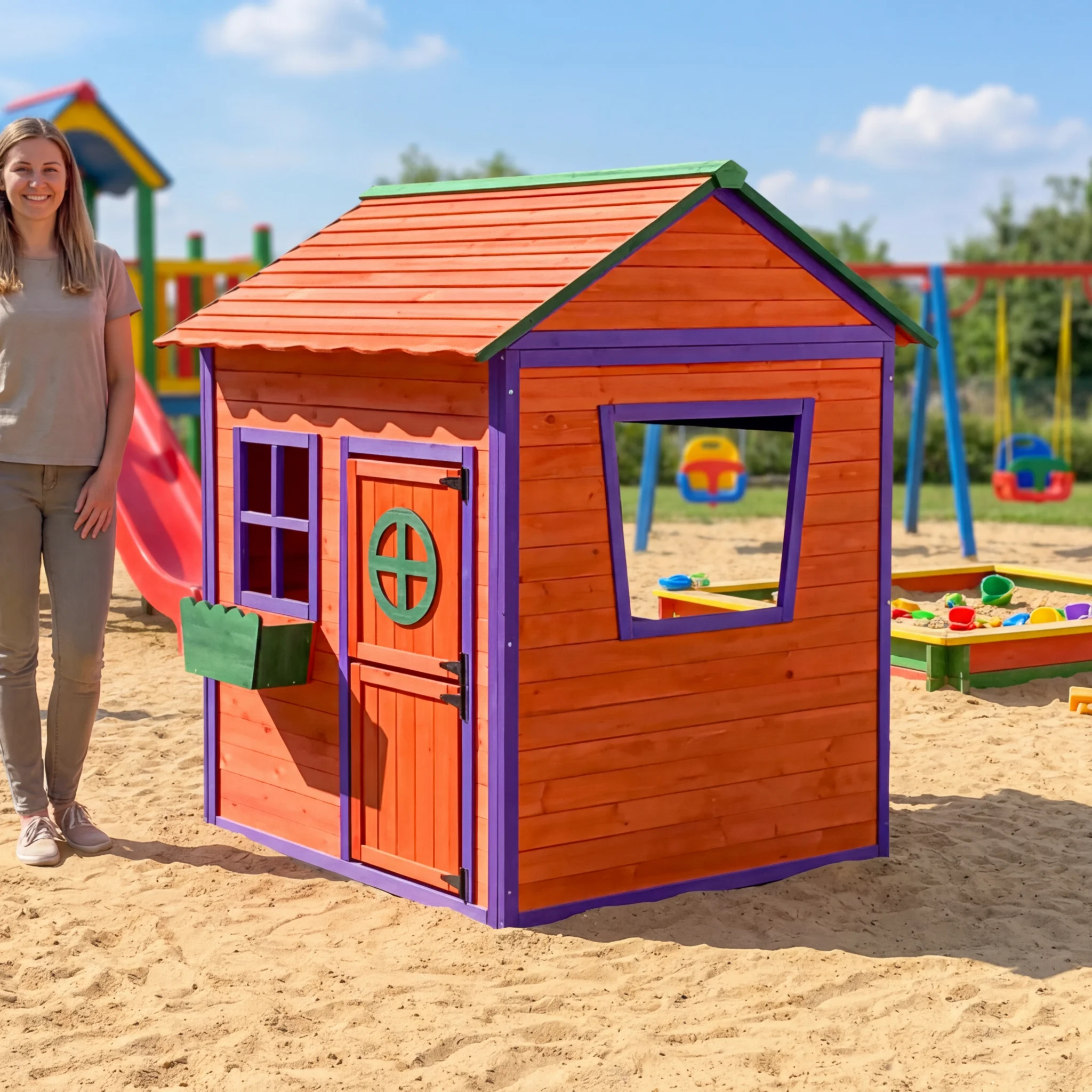 Kids Outdoor Wooden Playhouse - Çocuklar İçin Ahşap Oyun Evi, Çalışan