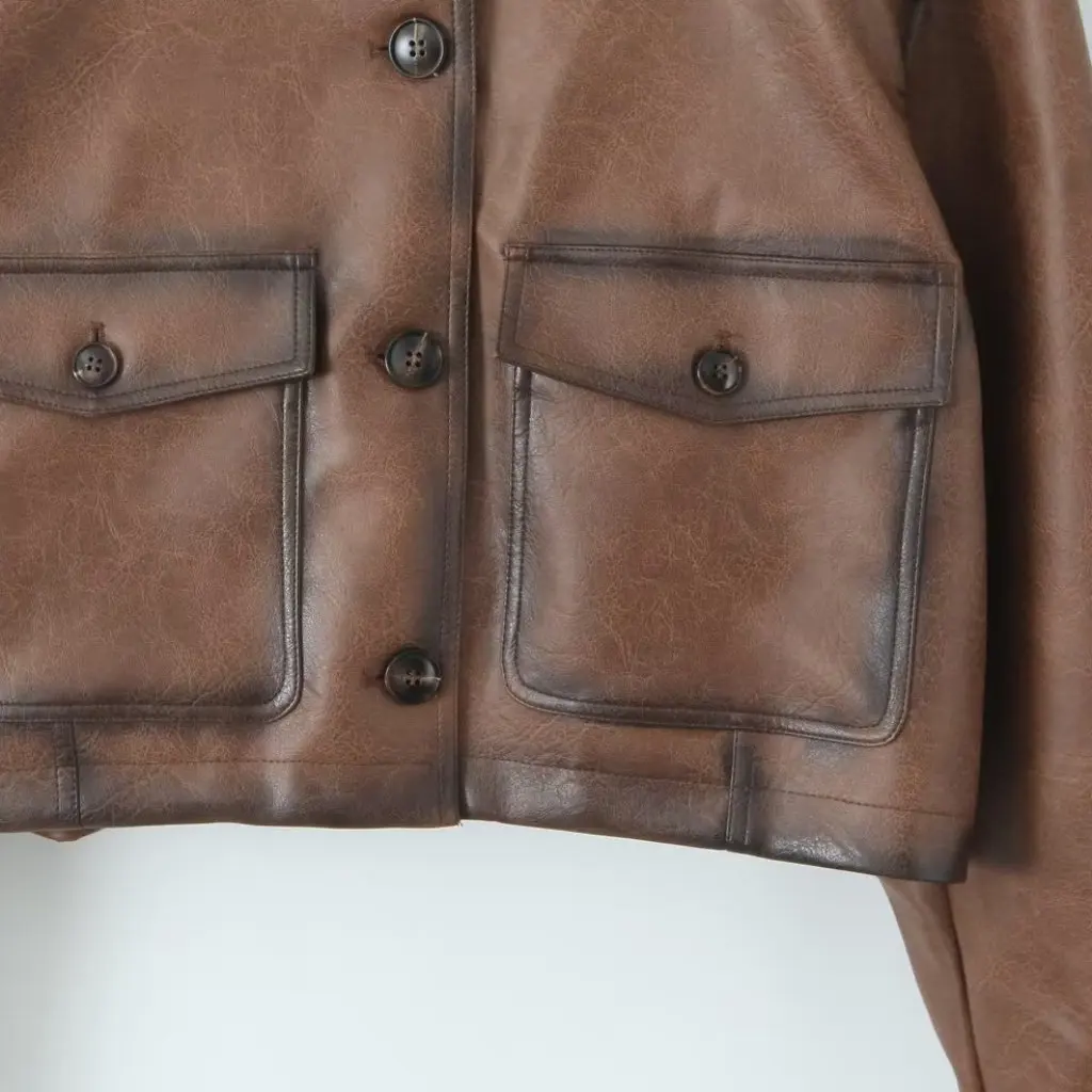 

European And American Style Retro Brown Leather Coat for Women Loose Fit Autumn Outerwear