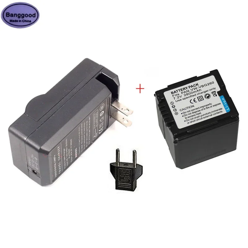 Bateria de filmadora e carregador AC para Panasonic, 2800mAh, VW-VBG260, VW-VBG070, VW-VBG130, SDR-H20, SDR-H28, SDR-H258, HDC-SD1,