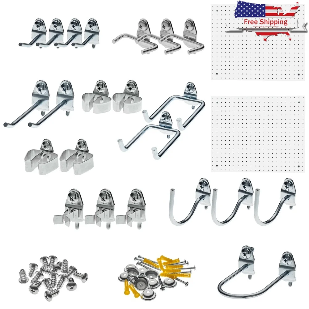 

Polypropylene Pegboard and Hook Set Garage Workshop Organization Easy Install Rustproof Storage Solution 22 Steel Hooks Included