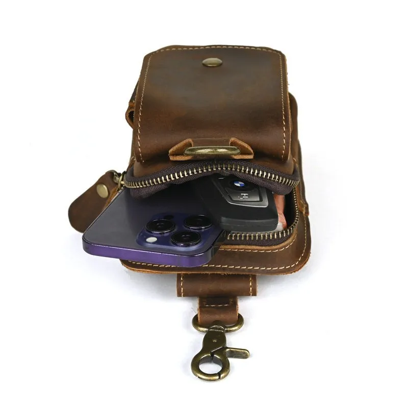 Large Capacity Waist Bag Outdoor Mobile Phone Belt Bag Genuine Cigarette Bag 7 Inch Magnetic Buckle Storage Bag