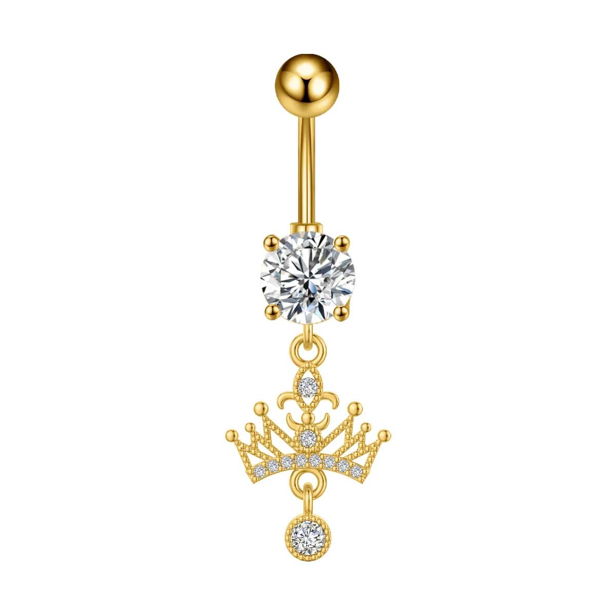 Crown Heart Dangled Belly Button Rings with Butterfly Drop