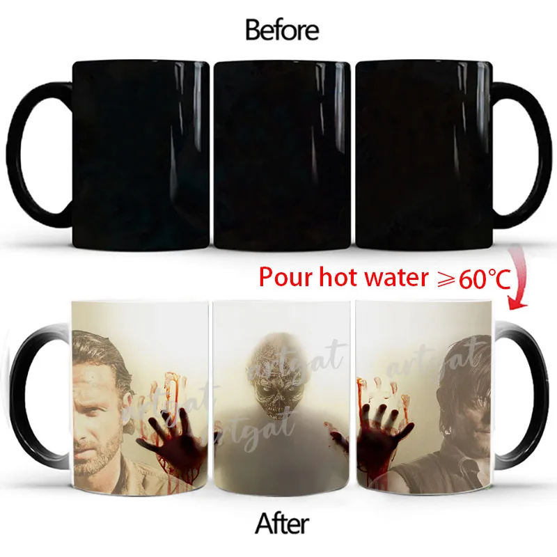 The Walking Dead Coffee Mugs, Heat Color Changing, Milk Tea Cup, Magic Mug, Zombie Head, Halloween Surprised Gift, Drop Shipping