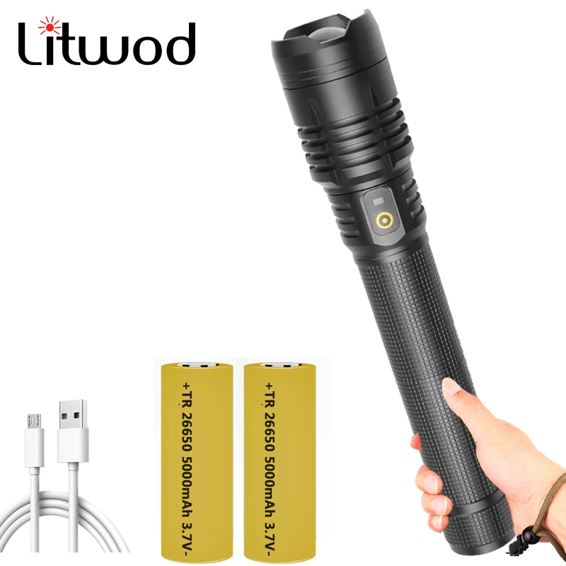 

XHP160 The Most Brightest LED Flashlight 1,000,000 USB Rechargeable Zoom Torch Powerbank Function 18650 or 26650 Battery Lantern