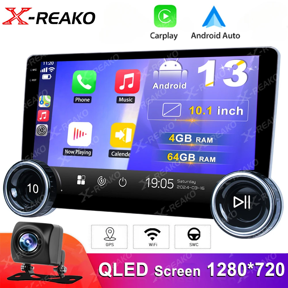 X-REAKO 10 inch Big knob 2 DIN Radio WIFI Android Multimedia Player QLED Carplay Android Auto WIFI GPS 2 Knobs Car Stereo DSP