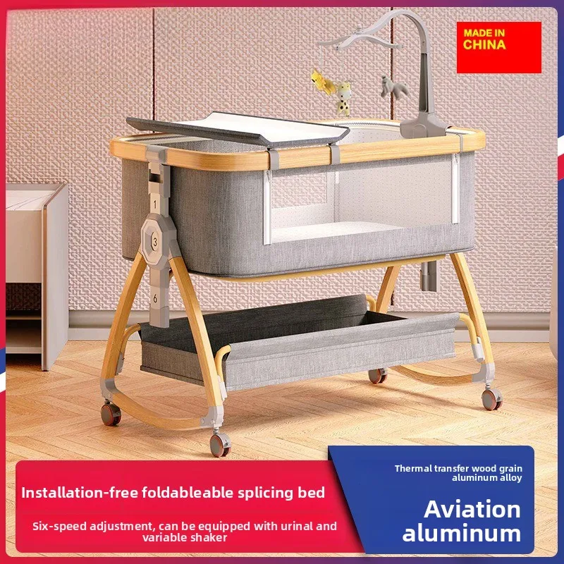 Aluminum Foldable Baby Bedside Crib Movable Portable Multi-Functional Bassinet Side Sleeper For Newborn Infant 0-3 Years Old
