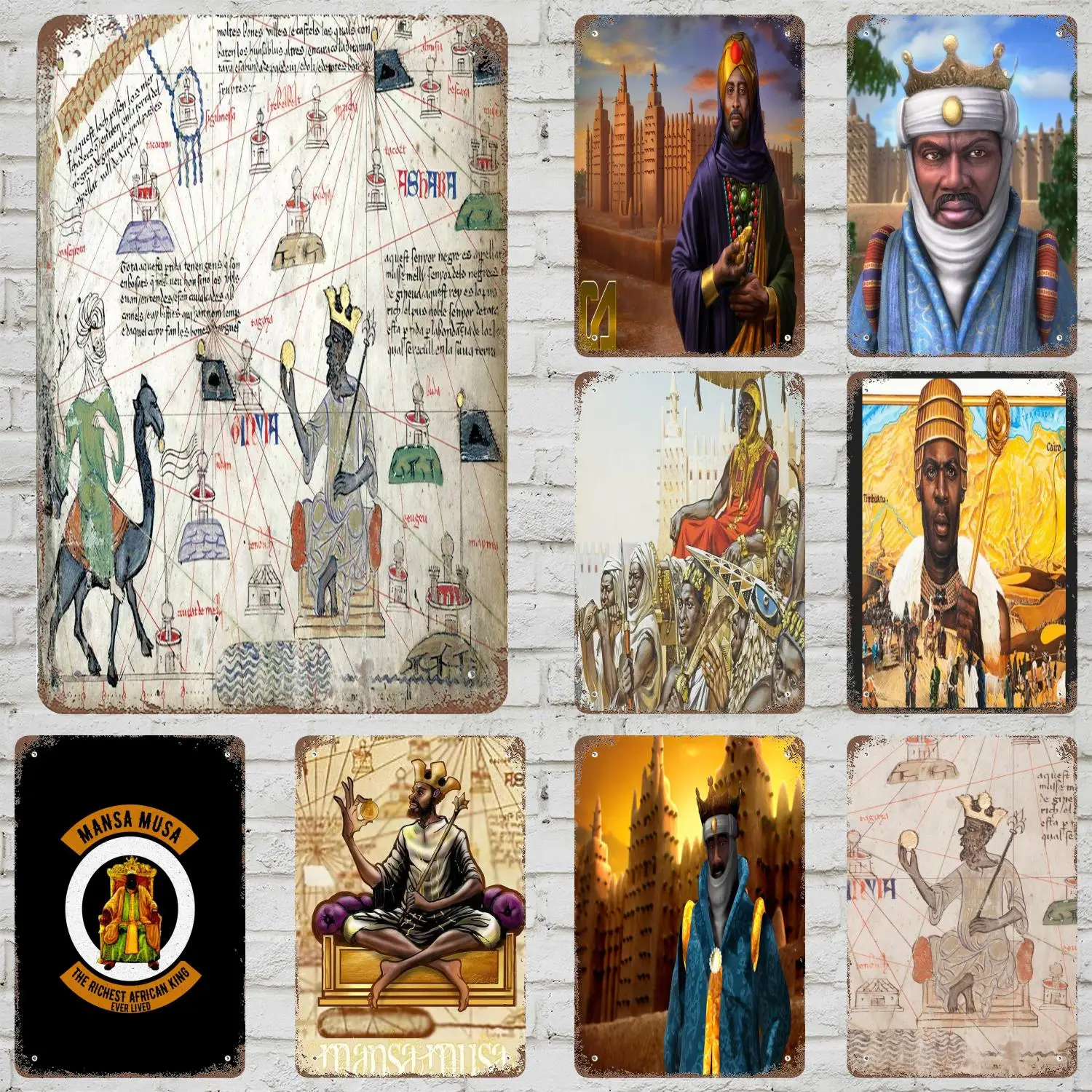 Классический постер Mansa Musa, ржавая металлическая табличка, декоративная тарелка в стиле ретро, бар, человеческая пещера, гаражный клуб, металлическая вывеска, украшение на стену