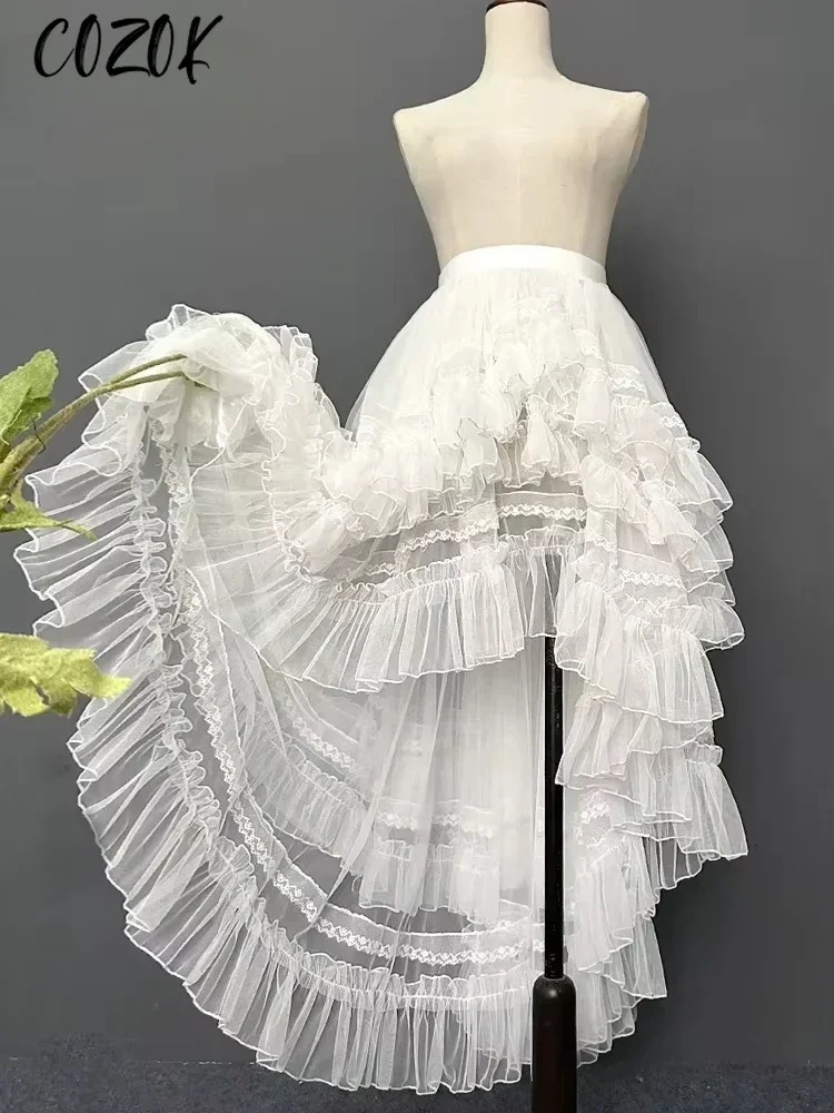 สไตล์ญี่ปุ่น Gothic Lolita ลูกไม้ชั้น Jsk เจ้าหญิงกระโปรงผู้หญิง Kawaii น่ารักตาข่าย Ruffles ชุดราตรี Y2k กระโปรงกระโปรงยาว