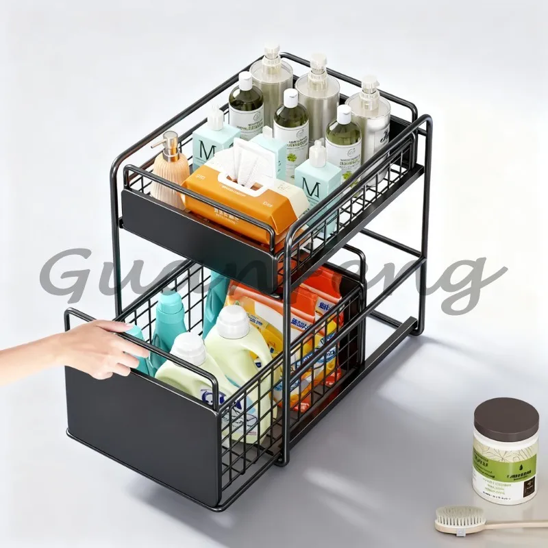 Heavy‑Duty 2‑Tier Adjustable Under‑Sink Pull‑Out Storage Shelf Sliding Organizer for Bathroom Toiletries Shampoo Bottles