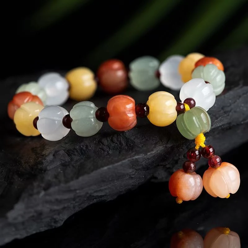 

Xinjiang Golden Jade Pumpkin Beads Bracelet Ice Jewelry Multi-treasure Jade Bracelet for Men and Women