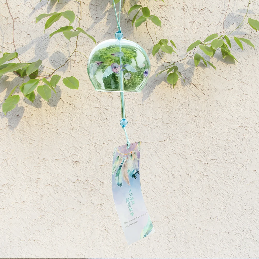 

Japanese-style Handmade Painted Flowers Feather Glass Wind Chimes Sticky Note Tassel Pray Blessing Feng Shui Yard & Garden Decor