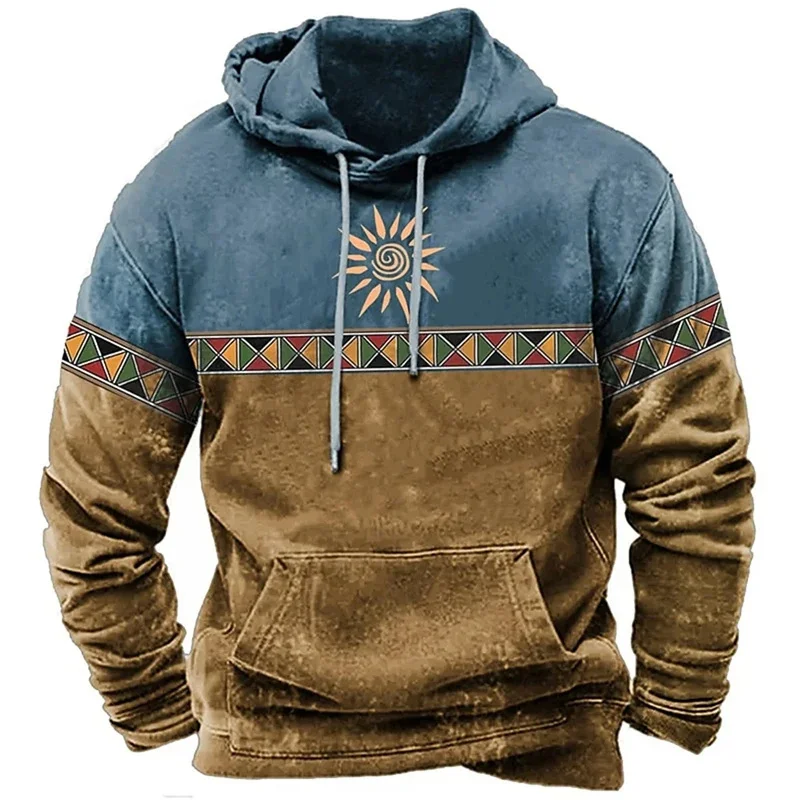 

Vintage Pattern Hooded Sweatshirt For Men Ethnic 3D Printed Long Sleeve Autumn Casual Street Top Thin Hoodies Oversize Pullovers