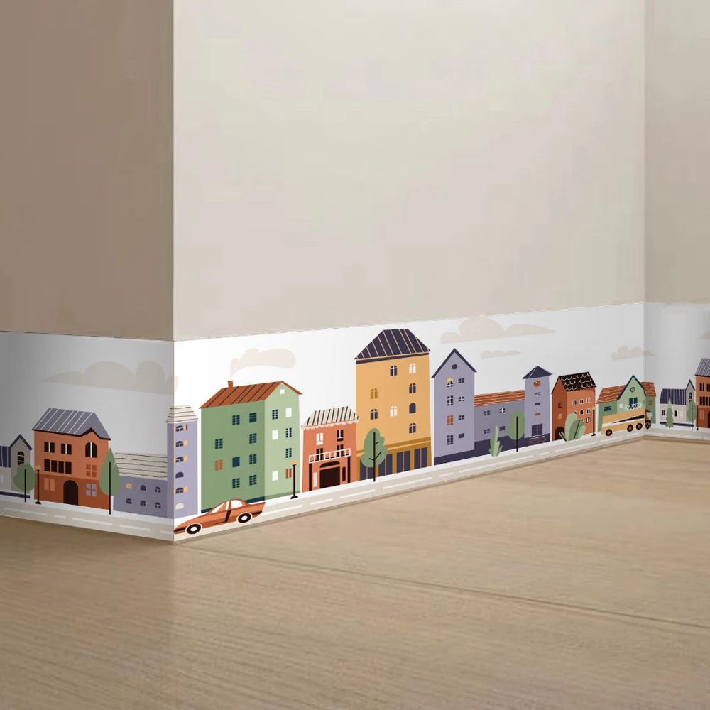 Nursery Wall Stckers Car Buildings Wall Border Children Wallpaper Baby\'s Room Girls Kids Boys Bedroom Home Decor Waterproof