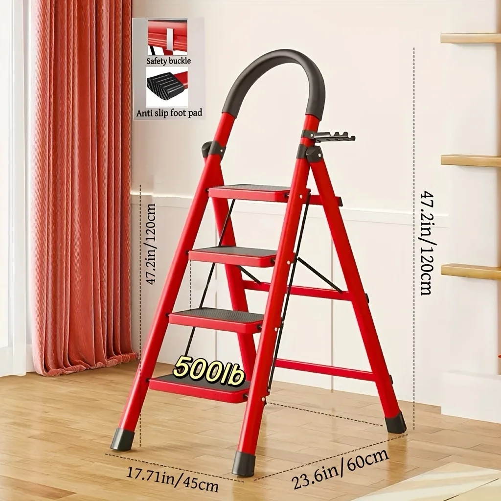 

Heavy-duty Three-, Four-, and 500-pound Capacity,Five-step Portable Folding Ladder, Durable Plastic Non-slip Steps
