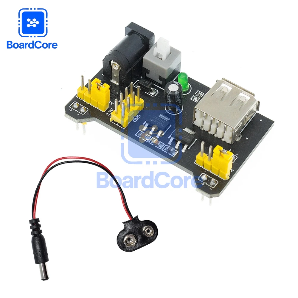 1-3Sets 3.3V 5V MB102 Breadboard Power Supply Module with 9V Battery Clip Power Cable 2.1x 5.5mm Male DC Jack Plug Diy Kit