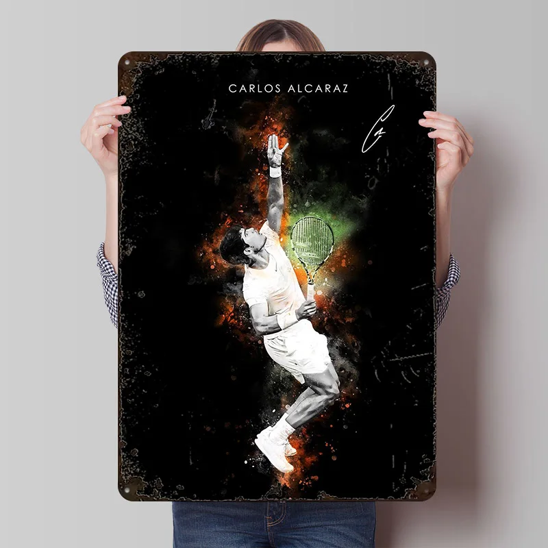 Carlos Alcaraz Tennis Poster Customized Vintage Metal Signs Wall Art Retro Tin Plaque for Bedroom Decoration Gaming Decor Room