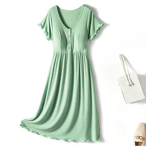 Soft cotton linen maternity dress, thin round collar, short sleeve, breastfeeding, breathable occasional clothing 10 Main Sales Dress Breastfeeding - №4