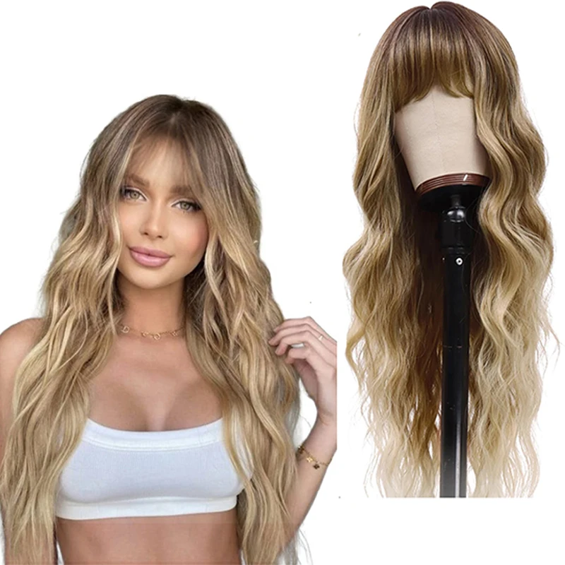 

Long Water Wave Hair Wig with Bangs 26inch Wavy Curly Wigs for Women Cosplay Synthetic Natural Wave Hair Wig for Daily Party Use