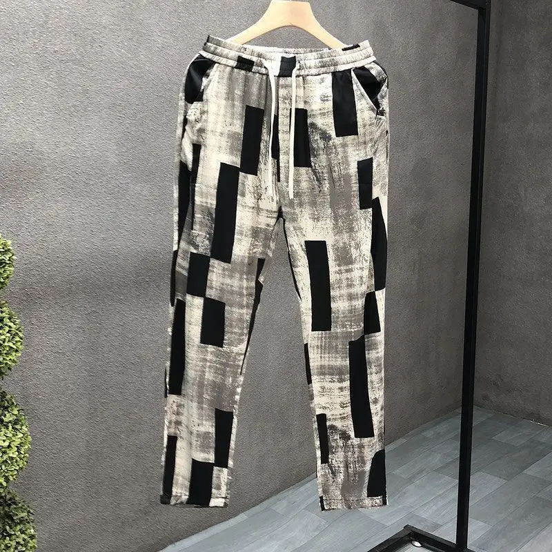 

Slim Fit Men's Casual Pants Straight Leg Drapey Thin Trendy Versatile Spring Summer Youthful Daily Wear Long Trousers