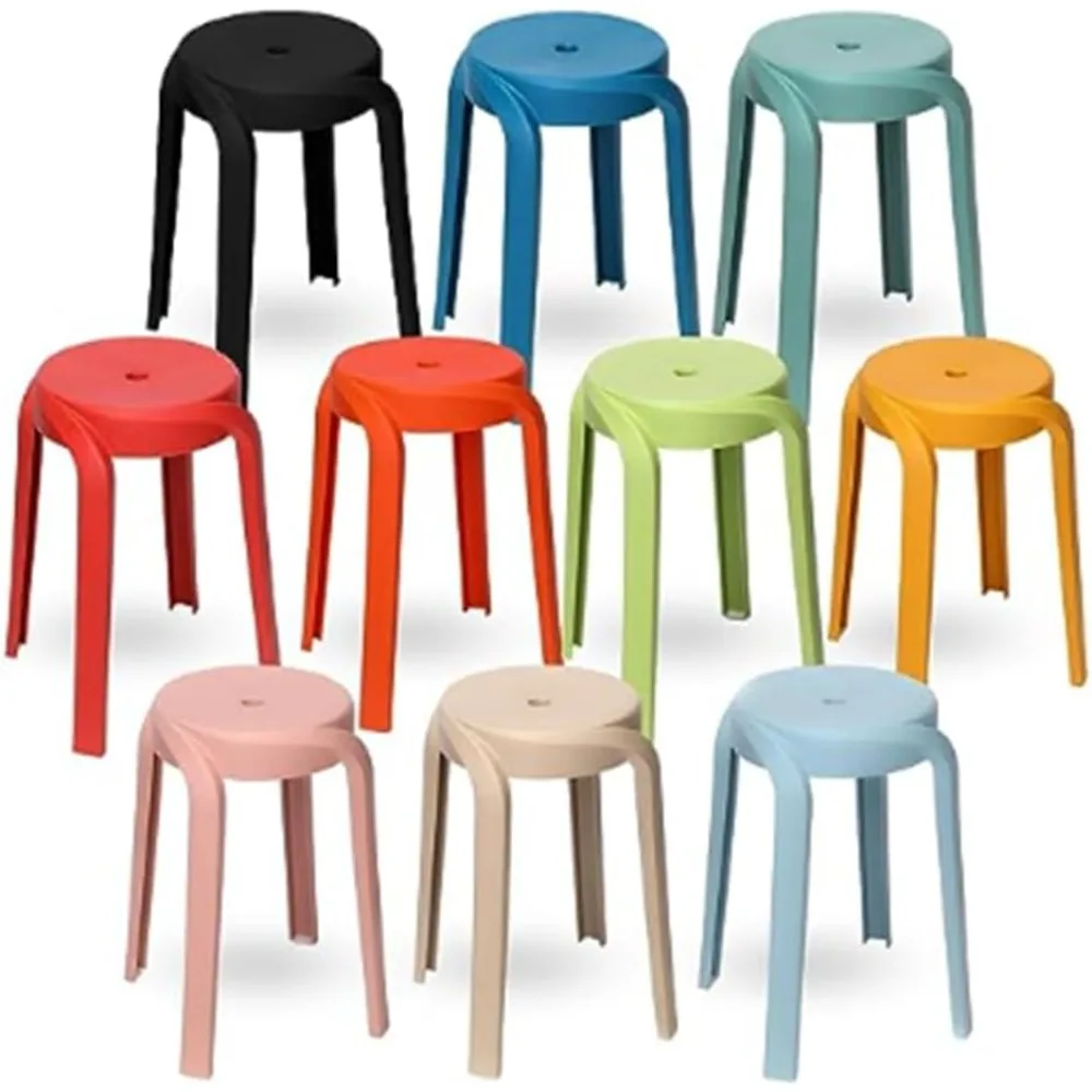 5/10 Pack Plastic Stackable Stools 18 Inch Height Stack Stools Colorful Nesting Stools Portable Plastic Round Stools (10Pack)