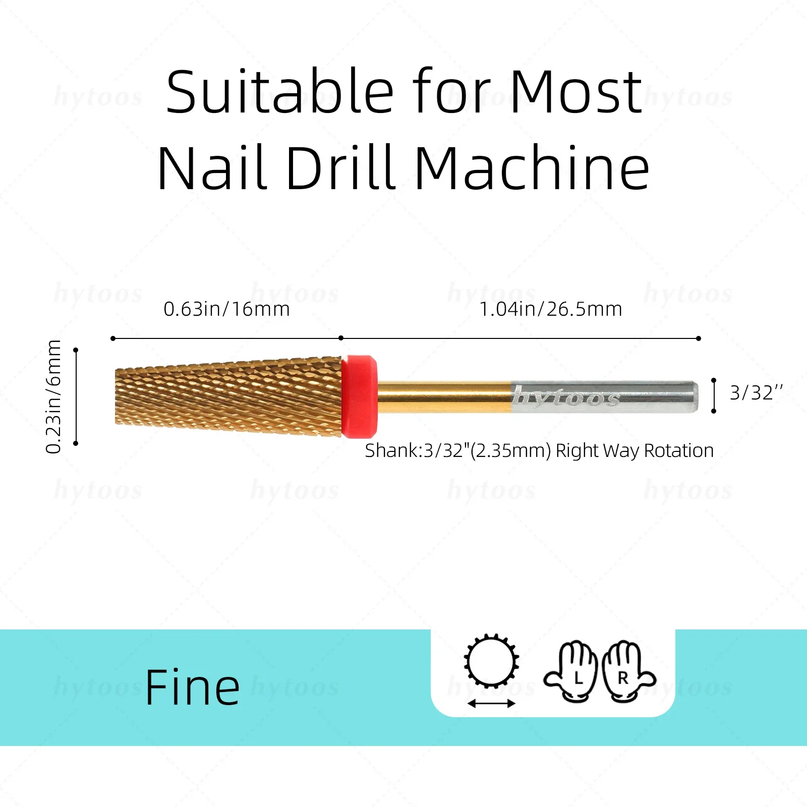 HYTOOS 5 in 1 nagelboren 16 mm platte bovenkant taps toelopende hardmetalen nagelbit verwijder gelgereedschap elektrische boormachines vijl manicure accessoires