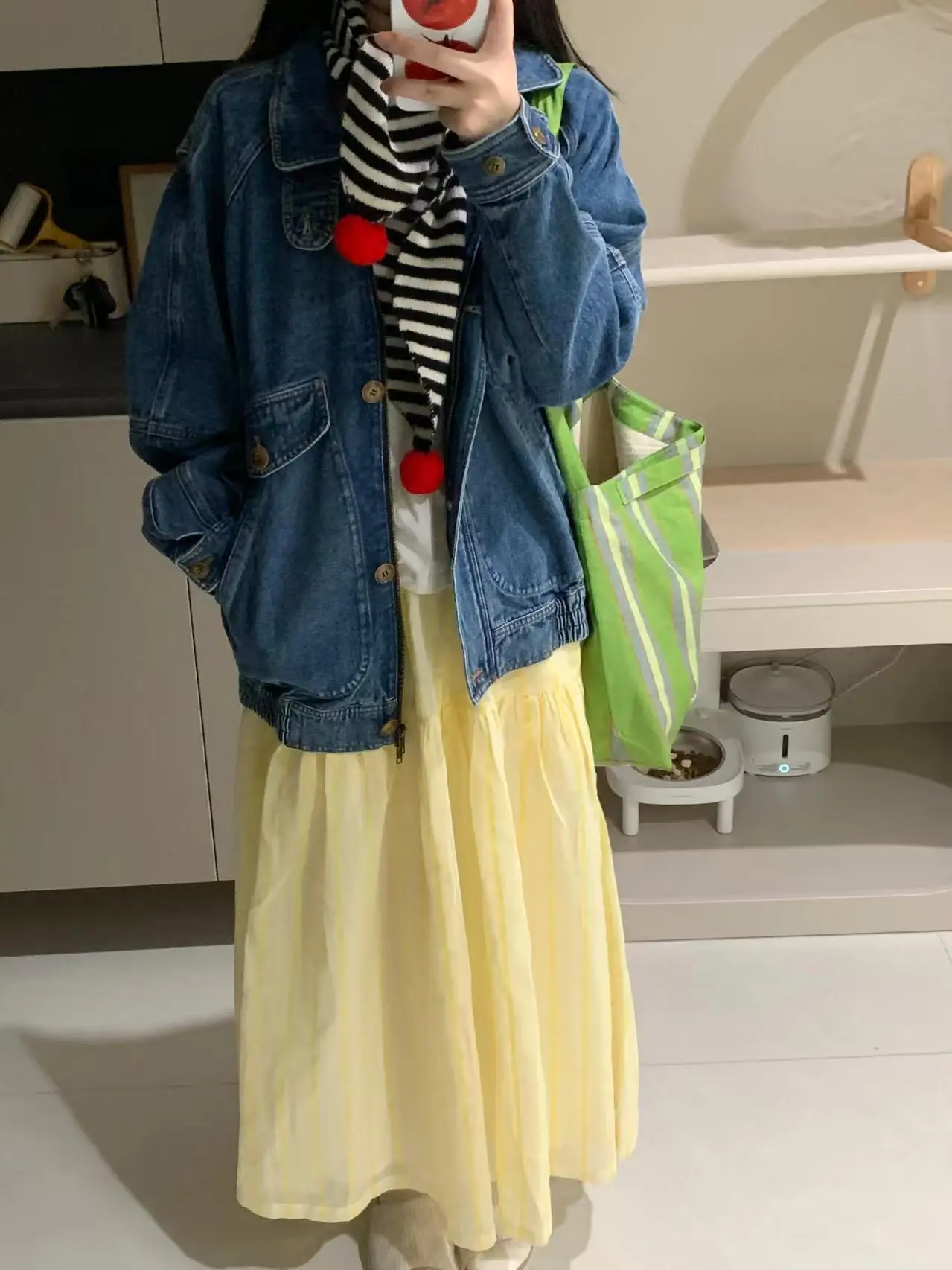 Koreanische Sle Süße Oversize Denim Jaet Frühen Herbst Neue Retro Einfache Personali Pilot Jaet Trendy frauen ort Mantel