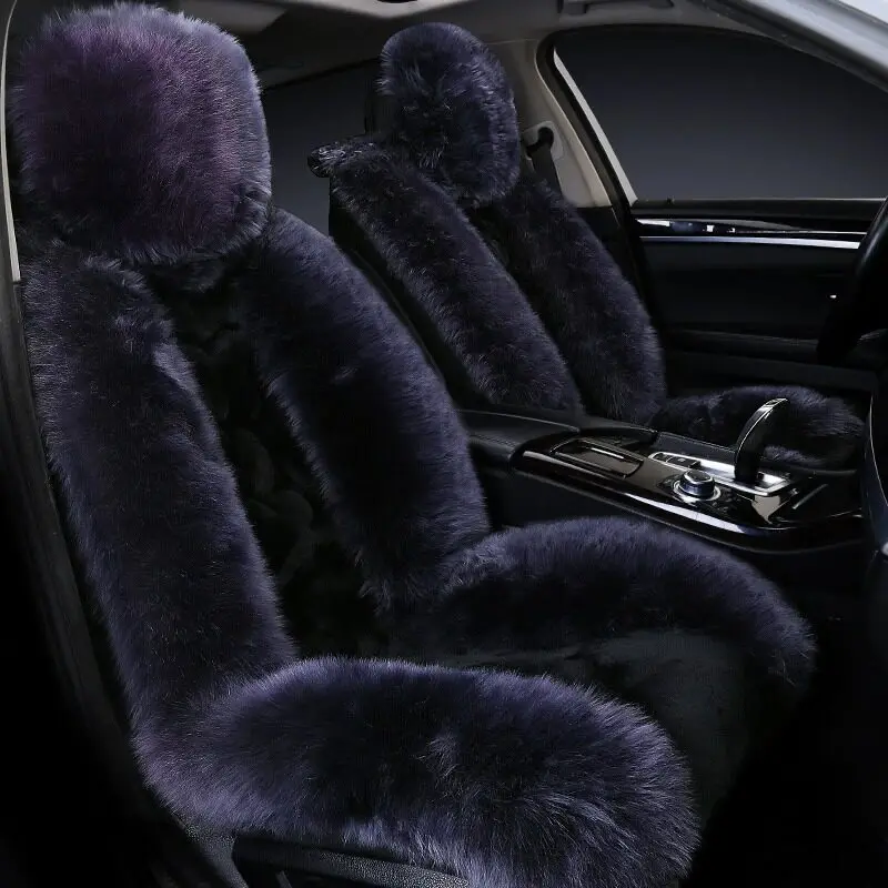 Universal Fluffy Wool Car Seat Covers Winter Warm Plush Cushion Pad Set 5PCS Front Rear Auto SUV Truck Accessories Brown